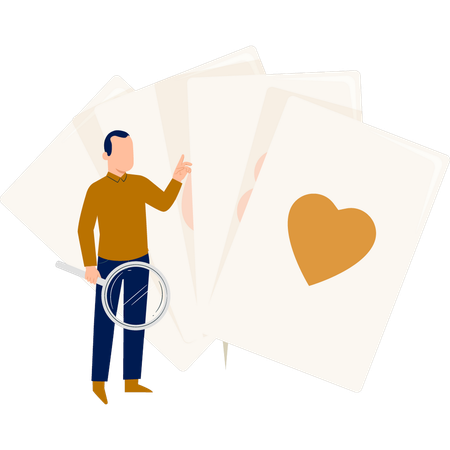 Man looking for different poker cards  Illustration