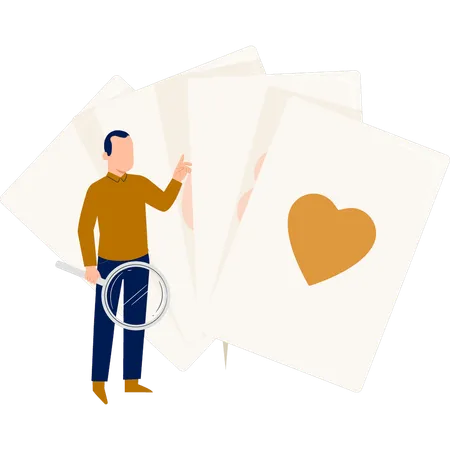 Man looking for different poker cards  Illustration