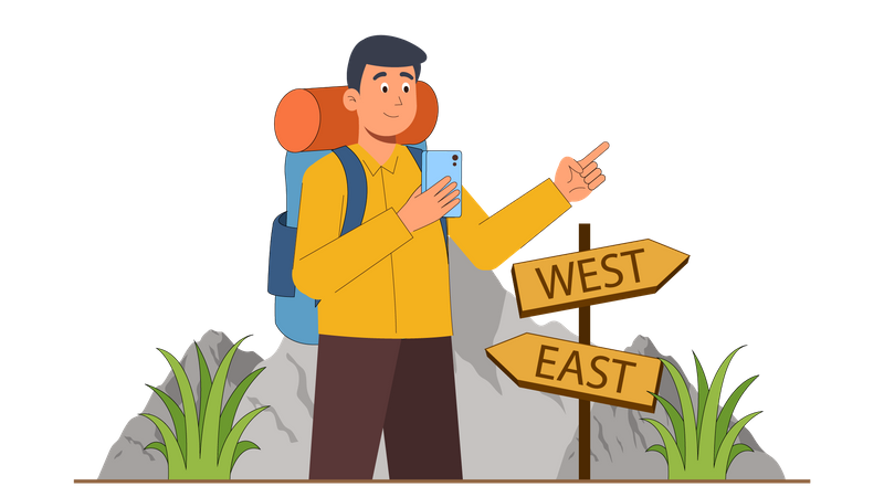Man looking for direction using mobile app  Illustration