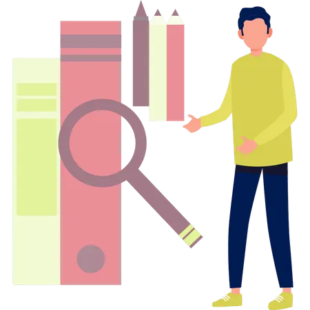 Man looking for education books  Illustration