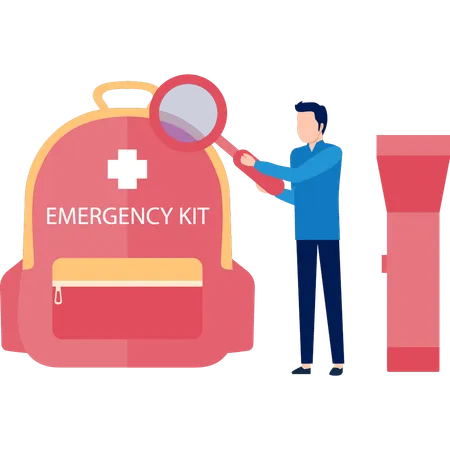 The Boy Is Looking For Emergency Kit Illustration