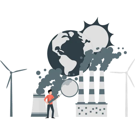 Man looking for environmental pollution  Illustration