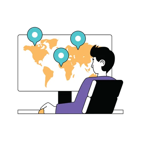Man looking for global business location  Illustration