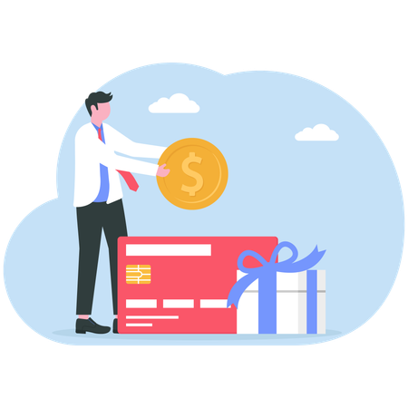 Man looking for great deals and cash back  Illustration