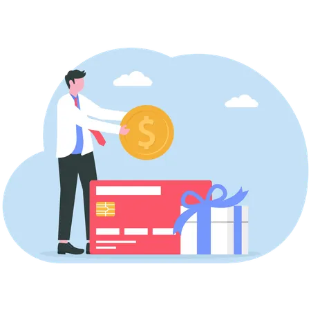 Man looking for great deals and cash back  Illustration