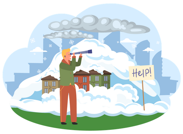 Man looking for help during avalanche  일러스트레이션
