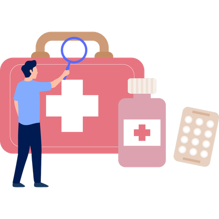 Man Looking For Medical Kit  Illustration