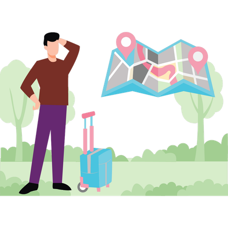 Man looking for place on map  Illustration