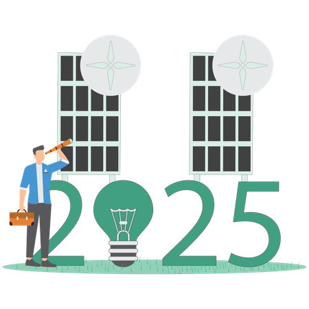 Man looking for renewable energy vision  Illustration