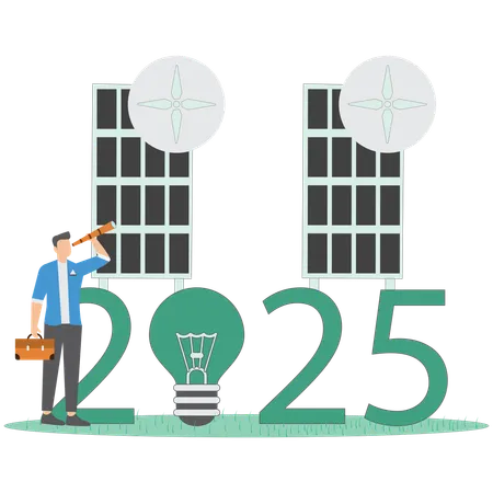 Man looking for renewable energy vision  Illustration