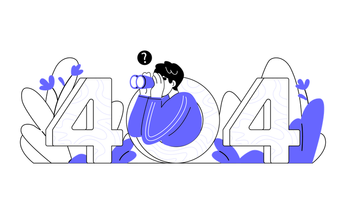 Man looking for something using binoculars through number 404  Illustration