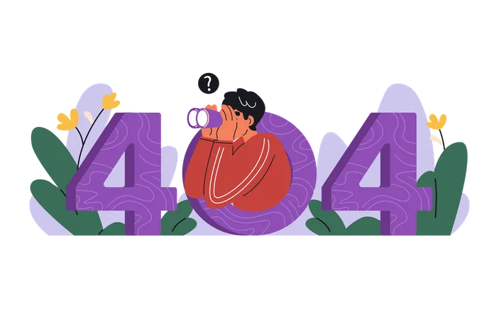 Man looking for something using binoculars through number 404  Illustration