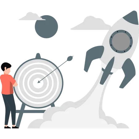 Man looking for startup goal  Illustration