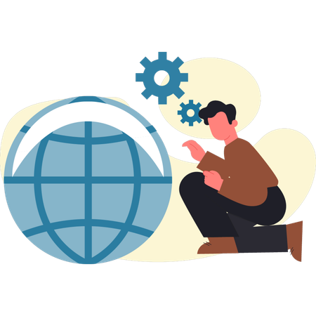 Man looking global setting  Illustration