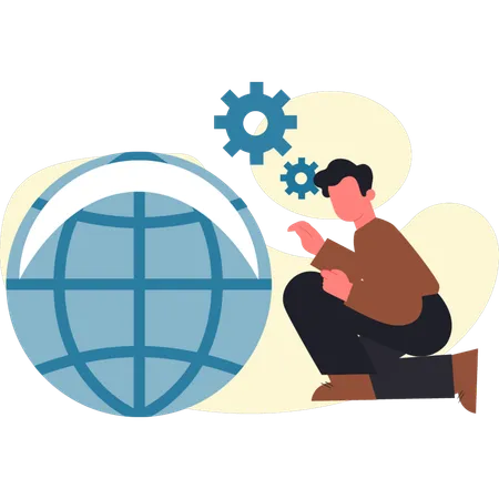 Man looking global setting  Illustration