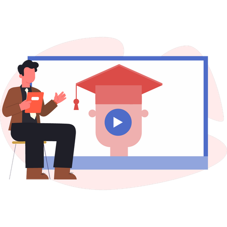 Man looking graduation video  Illustration