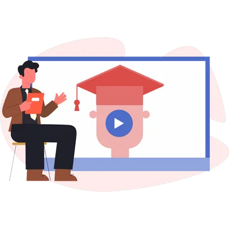 Man looking graduation video  Illustration