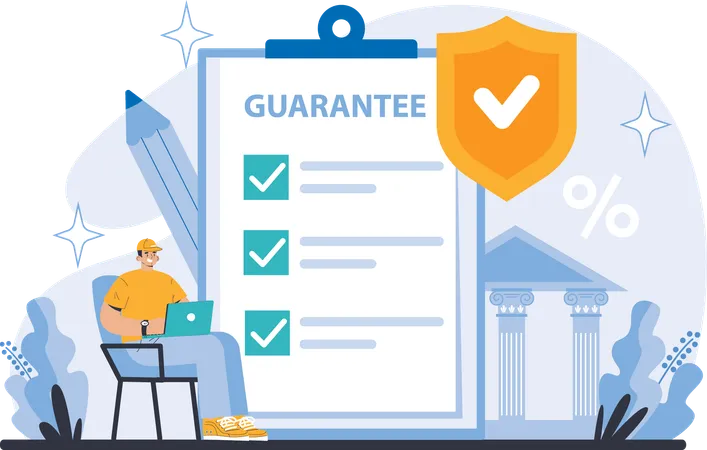 Man looking guarantee document  Illustration