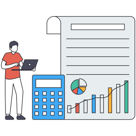 Man looking Income Statement  Illustration