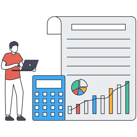 Man looking Income Statement  Illustration