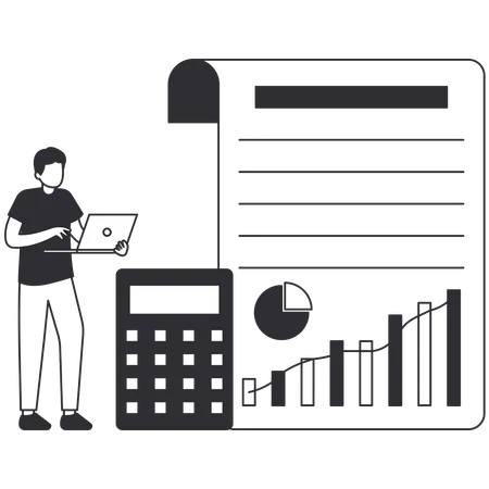 Man looking Income Statement  Illustration