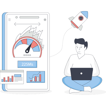 Man  looking internet speed test application  Illustration