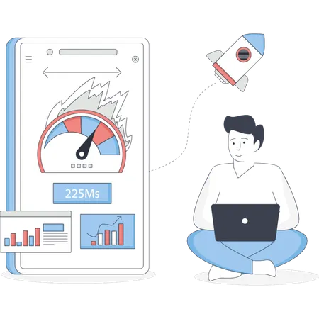 Man  looking internet speed test application  Illustration