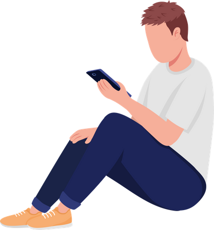 Man looking into smartphone while sitting Illustration