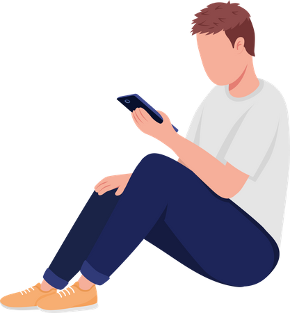 Man looking into smartphone while sitting  Illustration