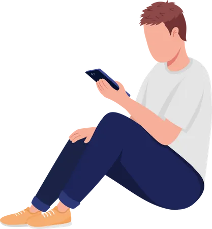 Man looking into smartphone while sitting  Illustration