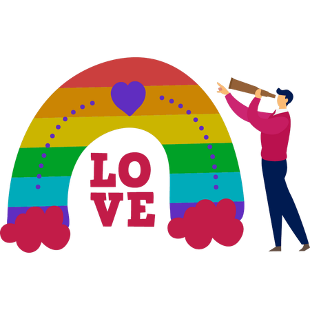 Man looking love rainbow  Illustration