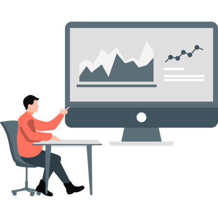 Man looking marketing chart on monitor  Illustration