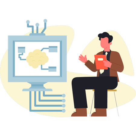 Man looking monitor networking  Illustration