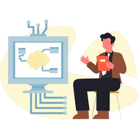Man looking monitor networking  Illustration