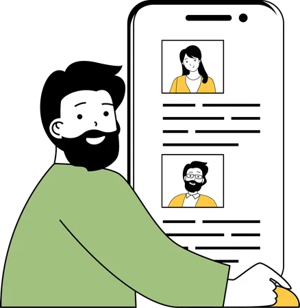Man looking online employee profile  Illustration