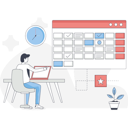 Man Looking Online Task Board  Illustration