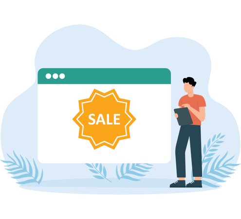 Man looking Sale Offer  Illustration