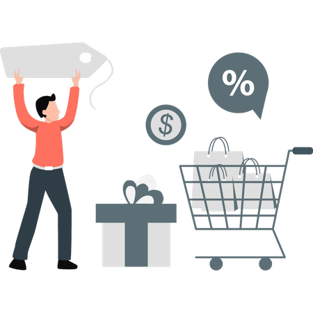 Man looking shopping trolly  Illustration