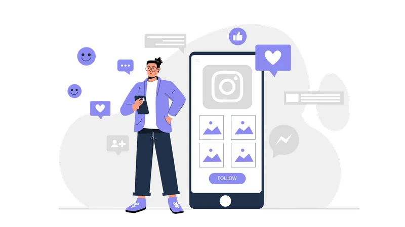 Man looking social media like  Illustration