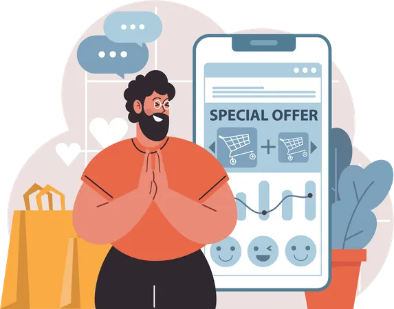Man looking special offer ads  Illustration