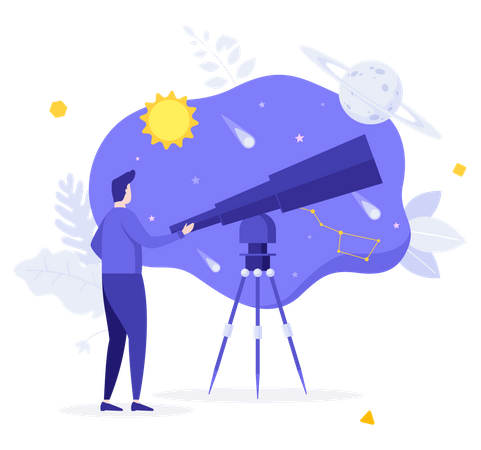 Man Looking Telescope  Illustration