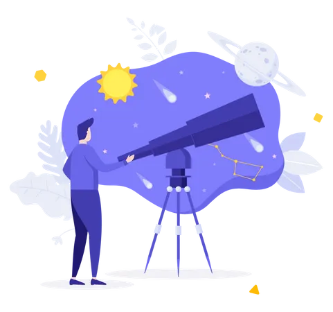 Man Looking Telescope  Illustration