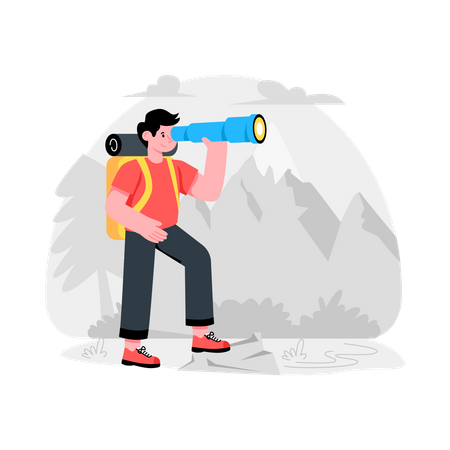 Man Looking Though Binocular  Illustration