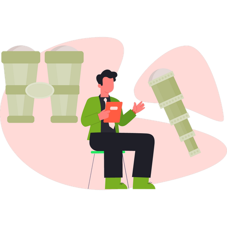 Man  looking through binocular  Illustration
