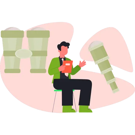 Man  looking through binocular  Illustration