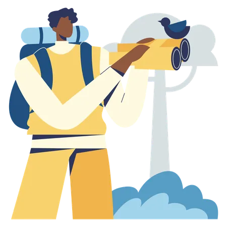 Man looking through binocular  Illustration