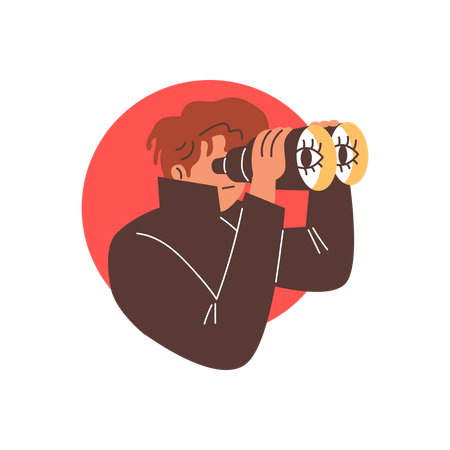 Man looking through binoculars  Illustration