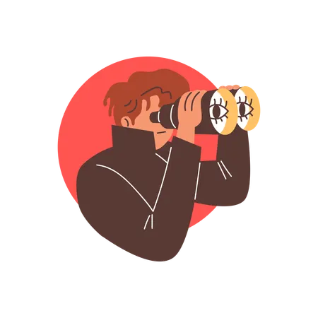 Man looking through binoculars  Illustration