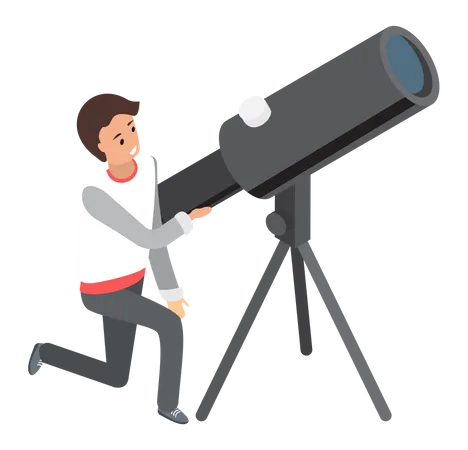 Man looking through telescope Illustration