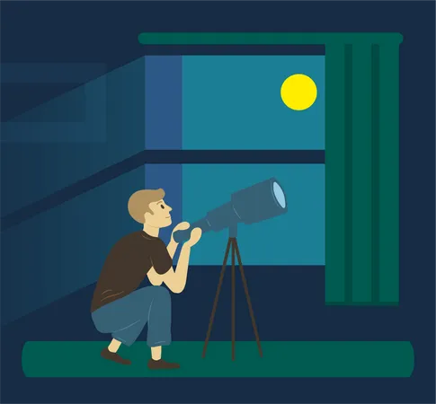 Man looking through telescope  Illustration